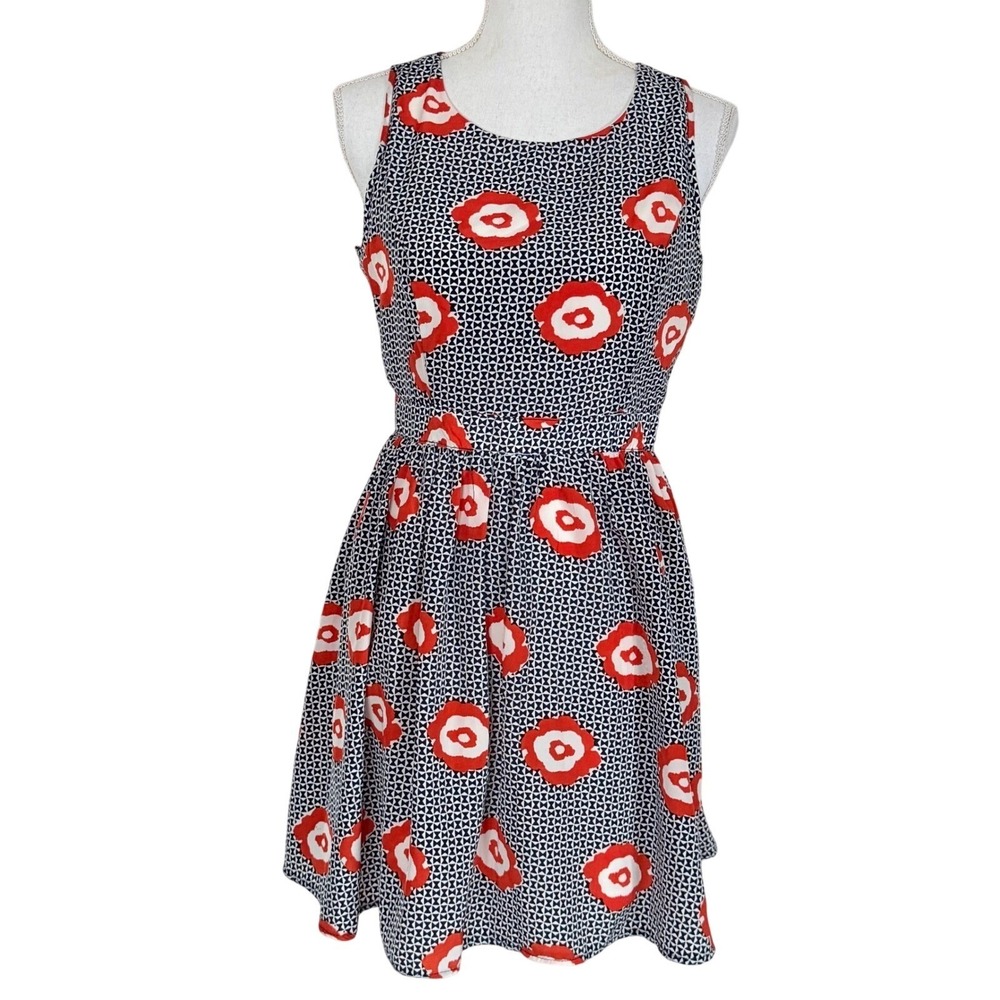 NEW NWOT Pinky‎ Juniors Dress Size M Medium Navy Blue Orange Floral Cutout Back